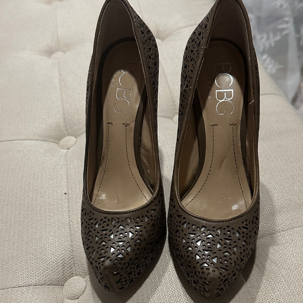 BCBG Women's Elegant Brown Cutout Heels